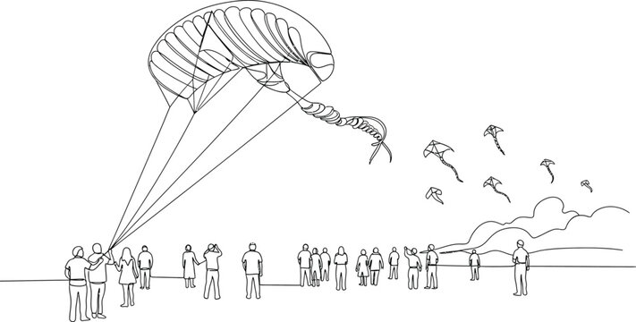 parachute jumping group, people landing safely