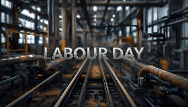 A dimly lit industrial interior with train tracks and pipes on Labour Day