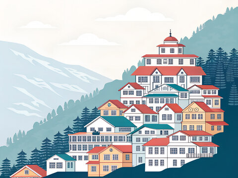 Shimla hill houses stacked