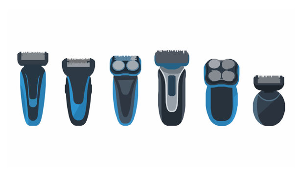 Electric shaver vector set with foil and rotary razors in flat design isolated on white background