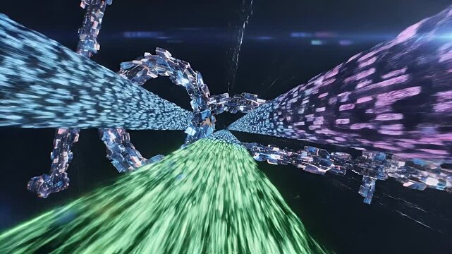 Futuristic Data Streams In A Neon Tunnel.