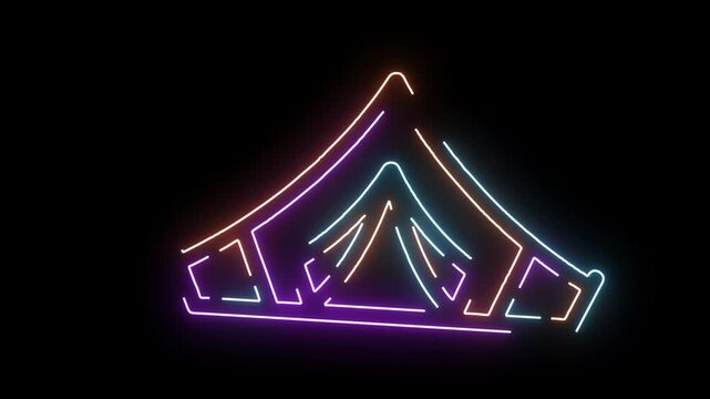 Abstract Geometric Neon Shape Glowing on Black Background Keywords: abstract, neon, glowing, shape