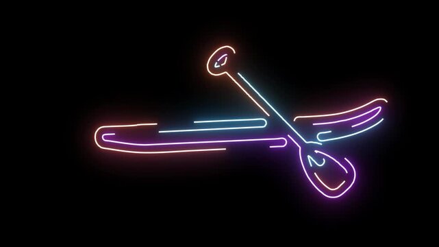 Neon outline of scissors with colorful glowing lights on black cutting tool