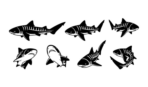 Zebra shark icon set uncommon marine animal vector collection