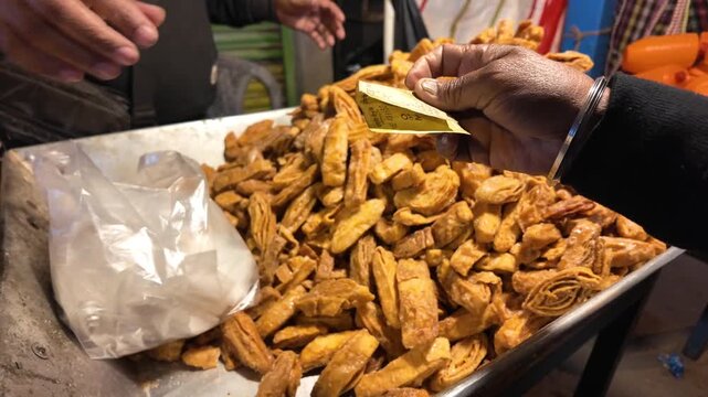 Indian Street Food Snack Being Served at Local Market Stall
