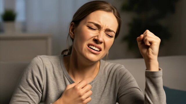 A person experiencing a seizure episode, with clenched fists and facial grimace, symbolizing the challenging physical manifestations of epilepsy and neurological distress