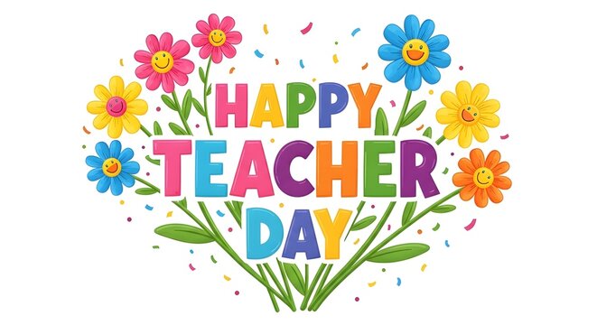Happy teachers' day celebration with colorful flowers and greeting