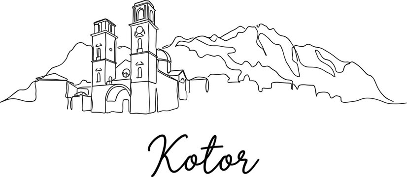 Kotor Montenegro Saint Tryphon Cathedral continuous line art vector illustration isolated