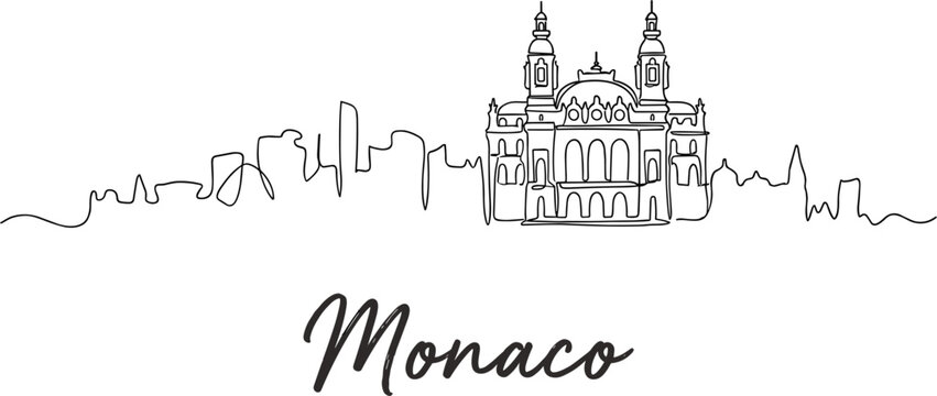 Minimalist Monaco Monte Carlo Casino skyline continuous one line drawing vector illustration