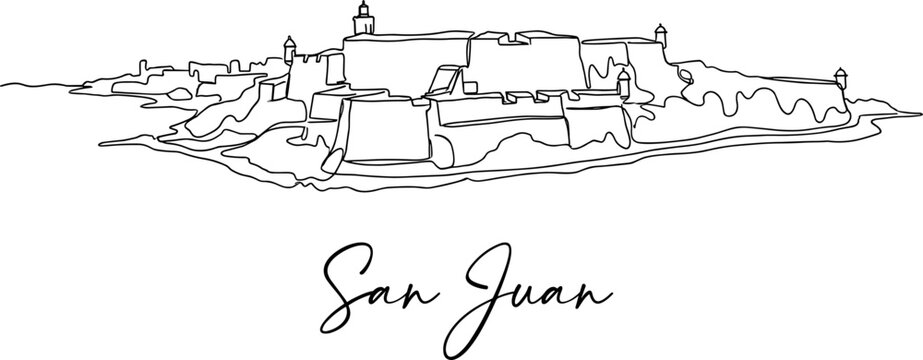 Castillo San Felipe del Morro fortress San Juan continuous line art vector illustration