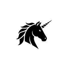 Fototapeta premium Black Unicorn Head Silhouette Icon.