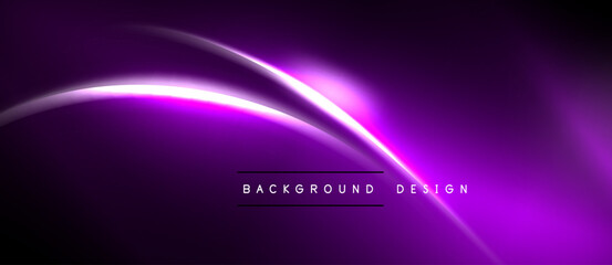 Obraz premium Purple abstract background. Bright neon curves intersect, creating dynamic visual effect. Modern design elements present.
