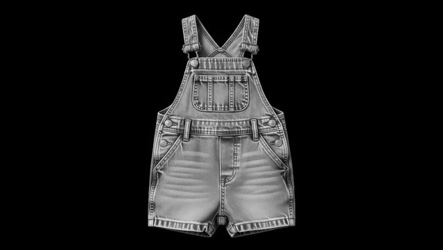 A pair of faded denim overalls on transparent background