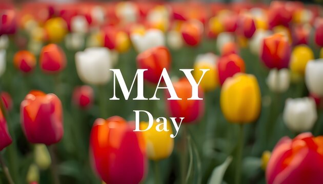 A vibrant field of colorful tulips celebrating May Day with a festive atmosphere