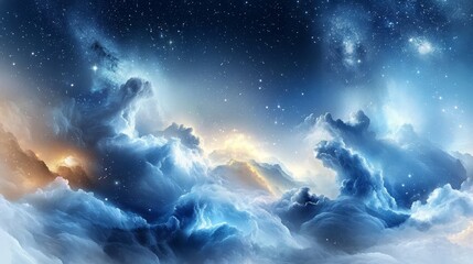 Naklejka premium A tranquil blend of blue and white clouds creating a serene atmosphere.