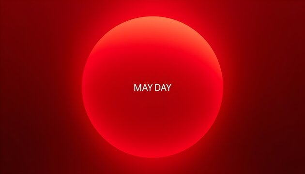 A vibrant red sun with the words May Day written in the center