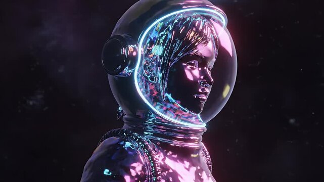 Neon Astronaut in Colorful Space Suit Illumination.