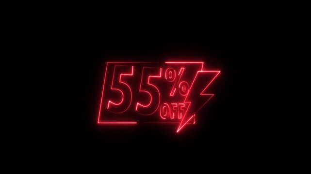 Neon sale sign 55 percent off discount promotion retail store shopping. neon sign discount sign 55% off