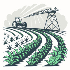 Tractor spraying crop field with boom © pppp