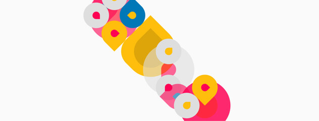 Fototapeta premium Colorful text spells bubble, overlapping circles create playful design. Bright hues, simple shapes, modern aesthetic.