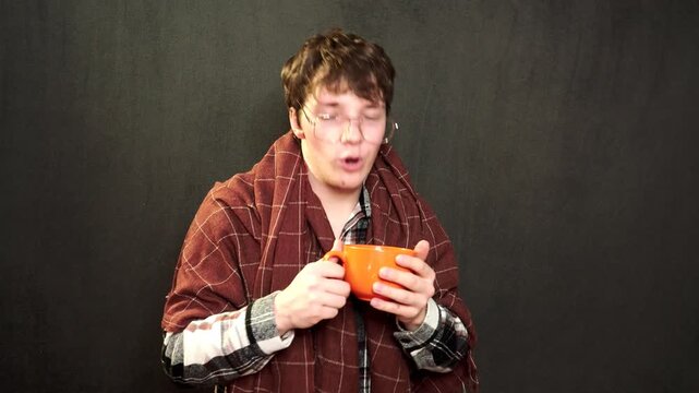 Sinus, blowing nose or portrait of man sick by hay fever illness, flu disease or virus by sneezing with tissue. Allergy problem