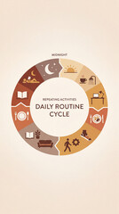 Naklejka premium Unfolding a typical day's sequence a vibrant visual guide to repeating activities from slumber to engagement and rest