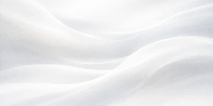 Luxurious white silk and satin fabric creates a smooth flowing wave pattern with soft curves and shiny light across a cream textile backdrop for an elegant material design