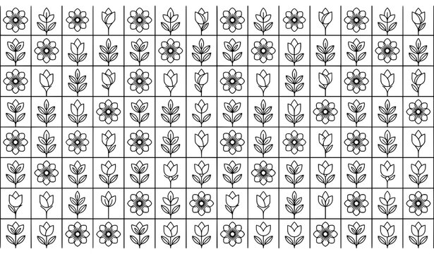 Minimal flower sketch pattern with botanical elements for seamless textile wallpaper and print vector design