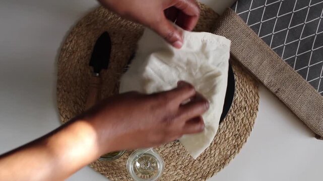 Fenugreek Oil Infusion Sifting Close-Up
