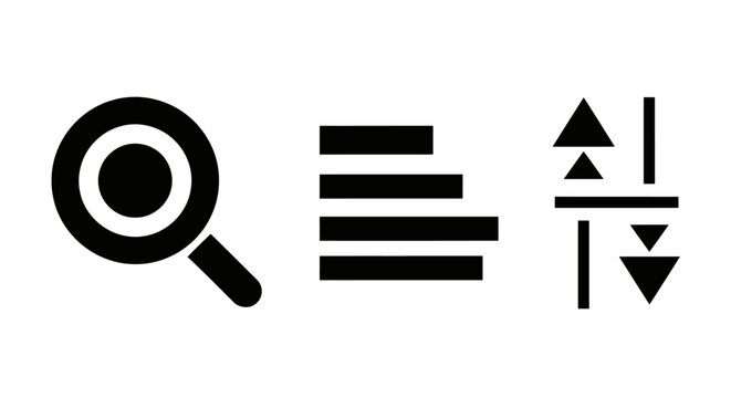 Black icons of magnifying glass equal.