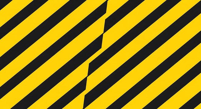 Abstract background featuring a bold yellow and black diagonal warning stripe pattern with a central jagged separation line illustration