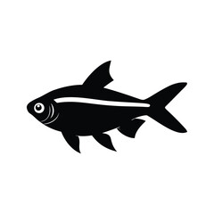 Obraz premium A detailed illustration of a fish swimming gracefully in water, silhouette vector illustration, neon tetra silhouette vector illustration