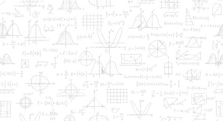 Fototapeta premium Abstract scientific background with sine waves, coordinate axes, and complex mathematical equations for engineering and physics concepts, high tech