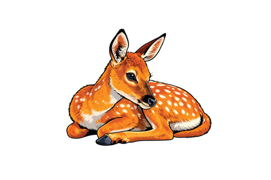 Cute resting fawn in cartoon vector illustration