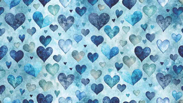 Romantic seamless background filled with various red hand-drawn hearts background 