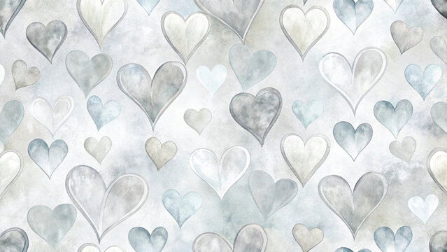 Romantic seamless background filled with various red hand-drawn hearts background 