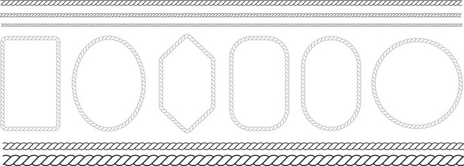 Collection of braided rope lines and various shaped frames on a clean white background © Design_a2z