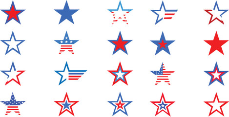 American stars icon set. Star with american flag. star USA flag icons vector illustration   © Muhammad