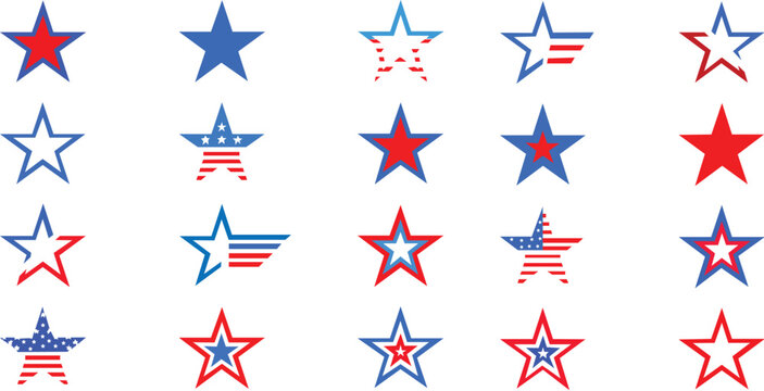 American stars icon set. Star with american flag. star USA flag icons vector illustration	
