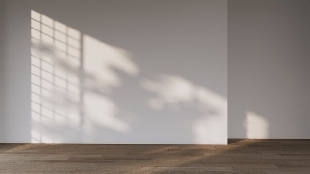 empty room with wooden floor, interior japandi design minimalist style, modern and trendy. 3d render