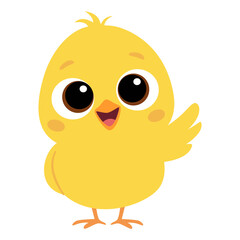 Obraz premium A cute, friendly yellow chick with big eyes. A flat vector illustration in a simple, child-friendly style. Vector illustration