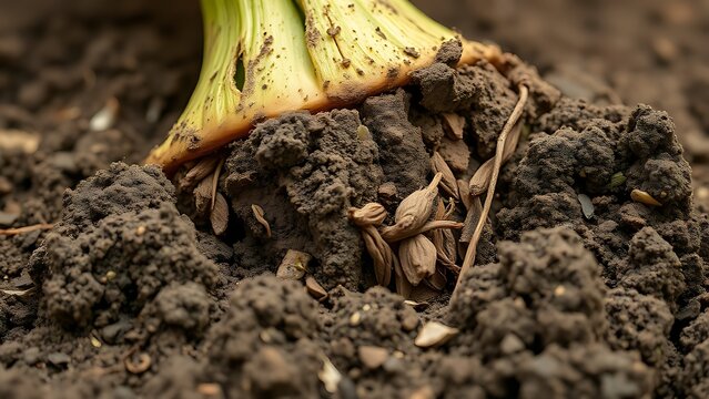 kava. Close-up of a kava plant root with rough textured surface and fresh soil in natural earthy tones. gardening catalogs, home-decor guides, designed for home decor and floral branding.
