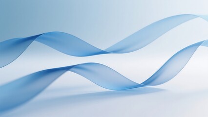 Fototapeta premium Against a light blue-gray background, flowing blue ribbons float lightly and softly, exuding luxury and decoration.