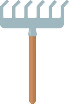 Simple garden rake vector illustration with wooden handle and metal tines.