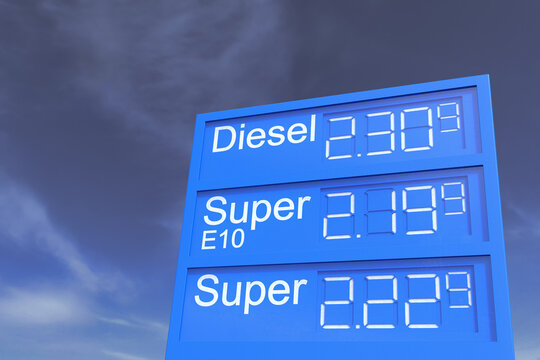3d Illustation - Tankstellenanzeigetafel - Spritpreise - Teuer - Sprit - Benzin - Diesel