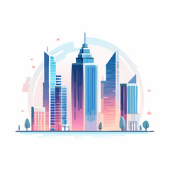 Fototapeta premium Dynamic Vector Cityscape Illustration Depicting Modern Architectural Structures and a Vibrant Urban Skyline