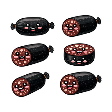 Black Pudding  Slices Cartoon Food Vector Illustration Traditional Black Pudding Sausage Cut Pieces Cartoon Food Vector Collection British Black Pudding 