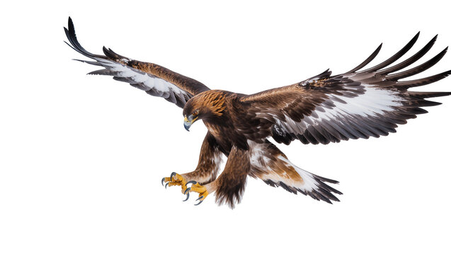 Majestic golden eagle in powerful flight, talons extended for an impressive landing