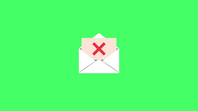 Animation Motion Email Error Icon With Rejected Message Inside Open Envelope On Green Background