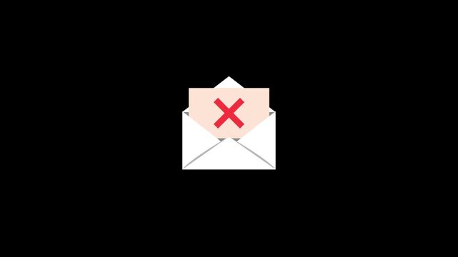 Animation Motion Email Error Icon With Rejected Message Inside Open Envelope On Black Background